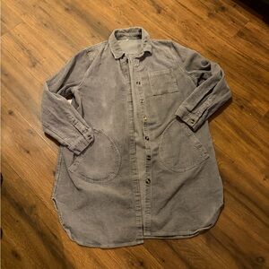 Gray Corduroy Button-Up Shirt Dress